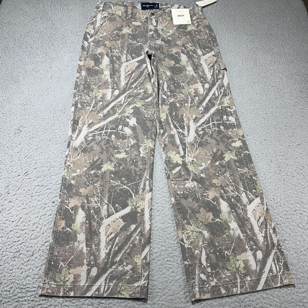Abercrombie & Fitch Pants Mens 32x32 Brown Camo Baggy Cargo Canvas Relaxed Fit
